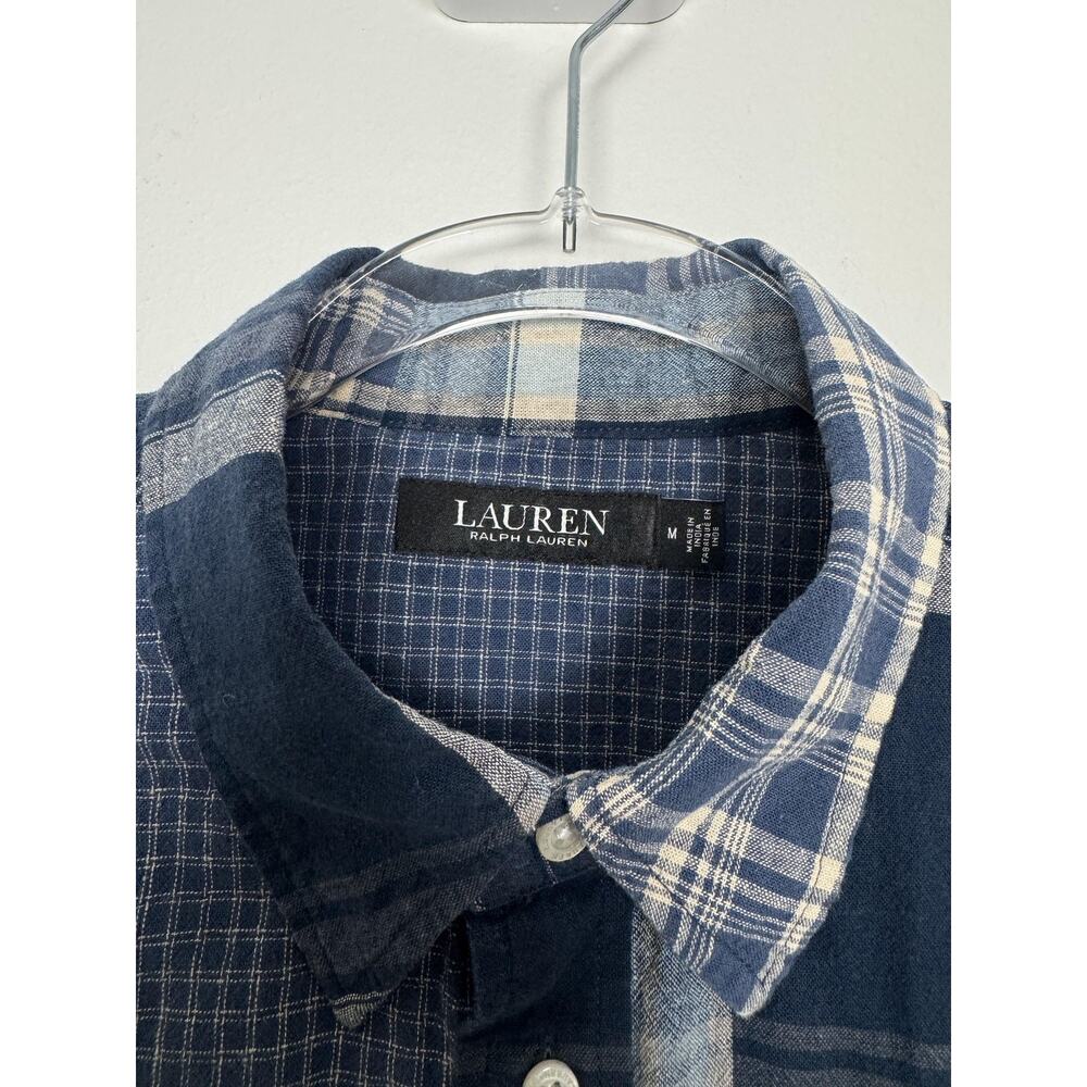 Ralph Lauren Plaid Patchwork Shirt Womens M Blue Long Sleeve Button Up - Picture 2 of 9